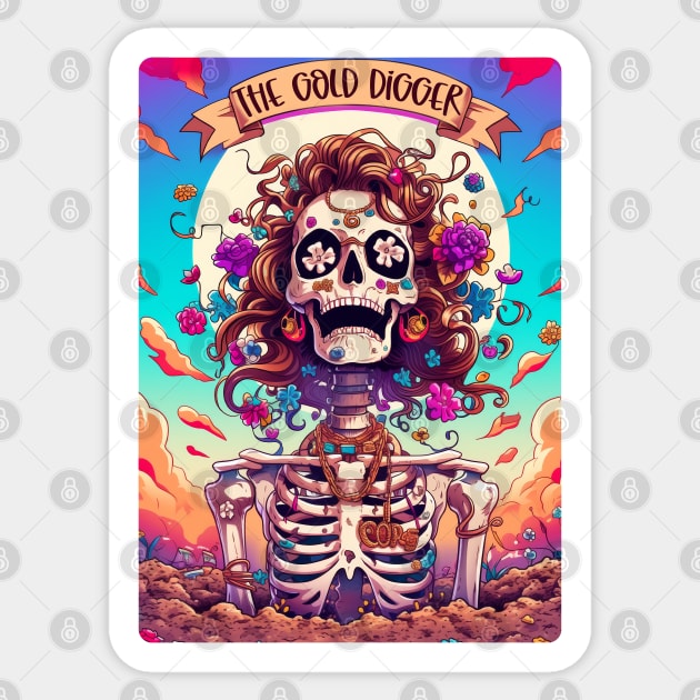 "The Gold Digger" Funny Tarot Skeleton Sticker by FlawlessSeams